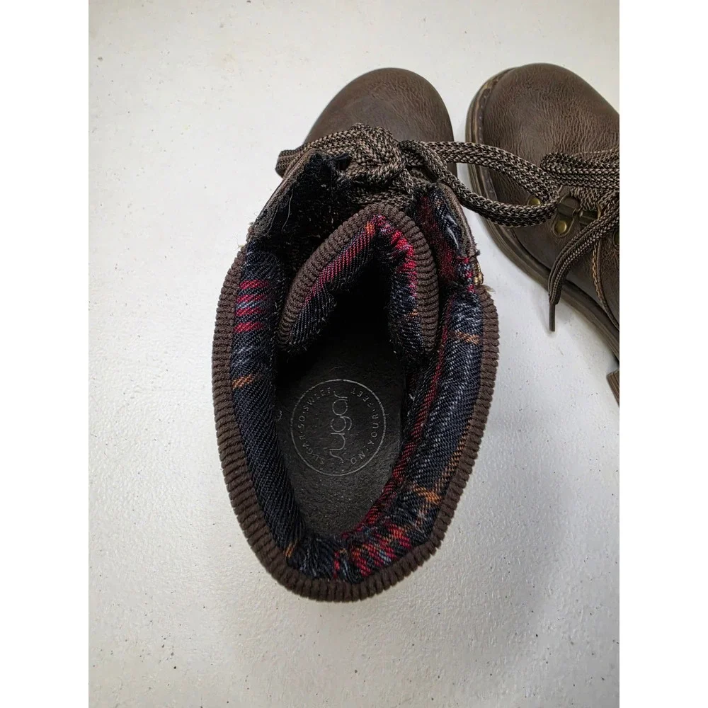Sugar Womens Brown Lace Up Ankle Boots Plaid Lined Star Tread Size 6.5
